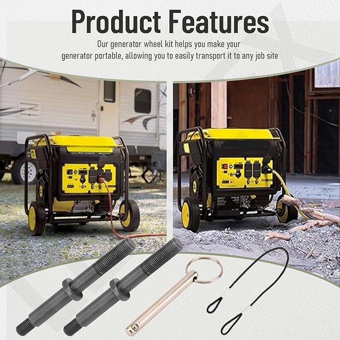 8-Inch Never-Flat Generator Wheel Kit for Predator 4000 6500 8750 Watt Generators, Equipped With An Adjustable Handle