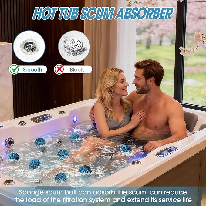Hot Tub Scum Absorber, 6 Pack Spa & Pool Scum Eliminating Balls,hot tub scum Balls,Scum Sponge for Spa Hot Tub, Hot Tub Accessories, Oil Absorbing Sponge for Hot Tub Skimmer
