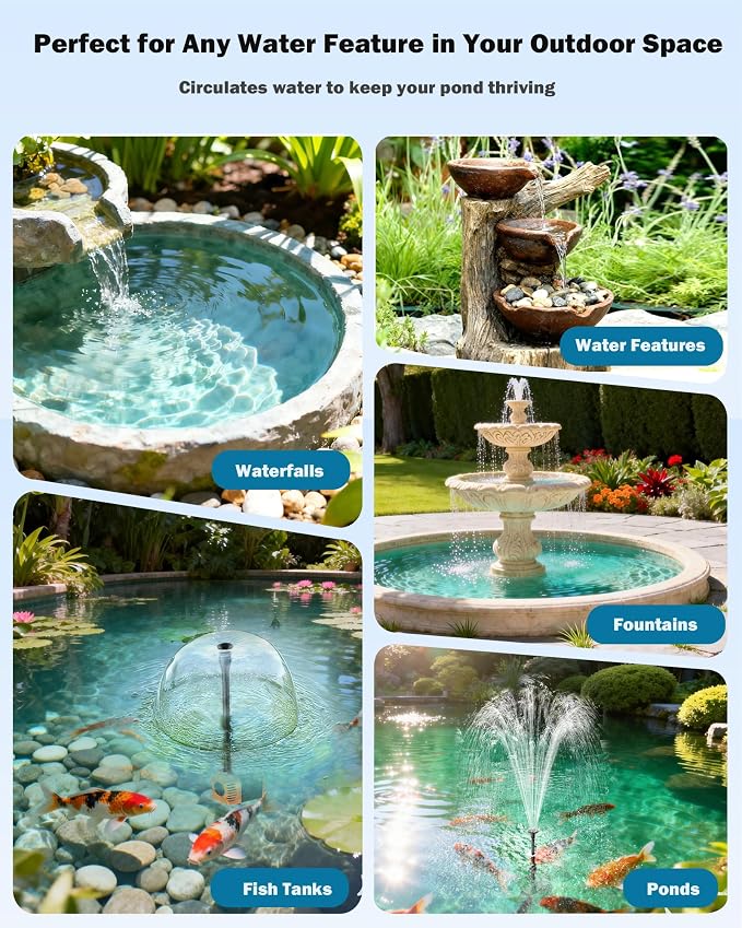 Antfraer Solar Pond Pump, 25W Solar Fountain Pump with 340GPH Flow Adjustable, Solar Water Pump with 6.6FT Tubing & 16.5FT Cord for Garden Ponds, Fish Tanks Waterfalls & DIY Fountain Water Features