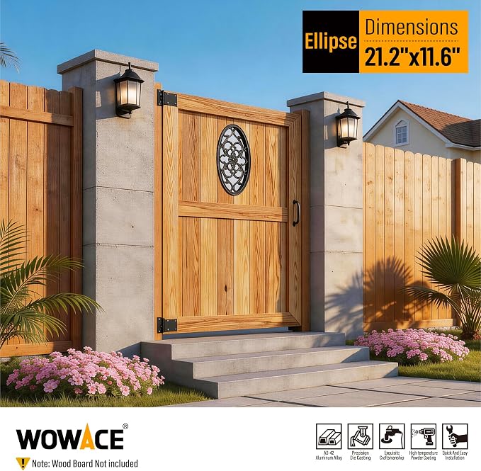 Decorative Inserts for Fence Gates, Aluminum Alloy Ornamental Panels Outdoor Home Garden Decor, Oval, 21.2"x11.6"