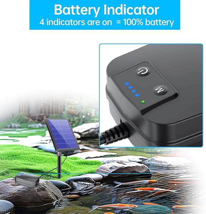 Biling 4W Solar Pond Aerator for Small Pond, 3 Modes, 2200 mAh Battery Backup, Solar Air Pump with 2 Air Stone for Outdoor Fish Pond Stock Tank Aquarium Hydroponics