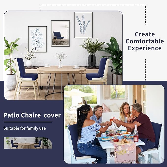 Tudomro 2 Pcs Outdoor High Back Chair Cushion Covers (Not Includes Cushion) Waterproof Patio Replacement Rocking Chair Slipcover Seat Pad Cover with Tie for Furniture (Navy Blue,44'' X 21'')