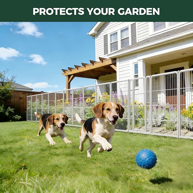FXW Garden Fence Outdoor for the Yard – 32in(H) x 18.2ft(L) Heavy Duty Metal Animal Barrier for Dog, No Dig Decorative Dog Fence, 8 Panels, White