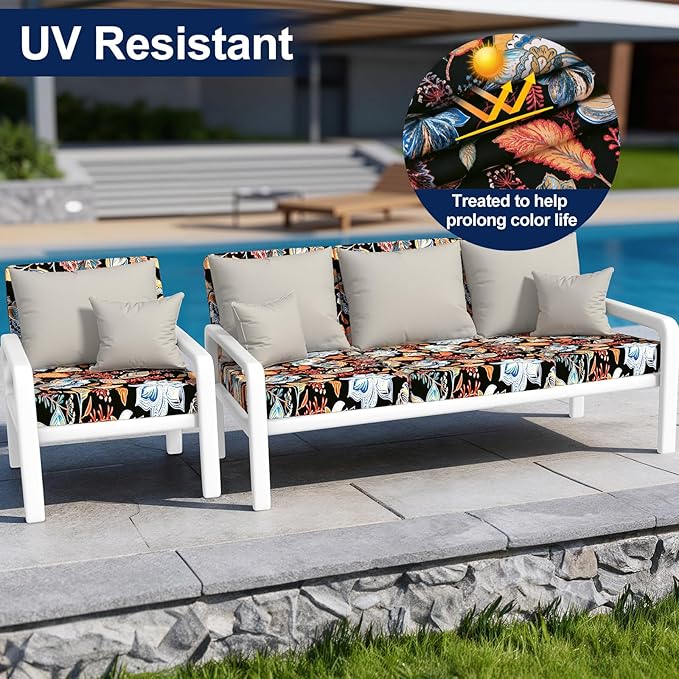 Smiry Waterproof Patio Cushion Covers, Stretch Outdoor Couch Slipcovers Replacement Washable Furniture Protector Sofa Chair Seat Cover for Dogs and Pets (12 Pcs, Black and Orange)