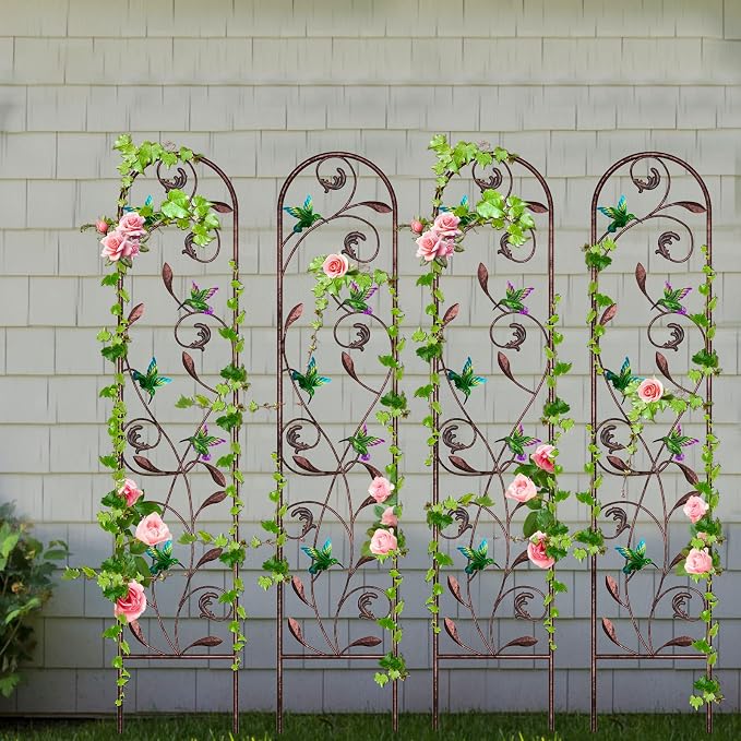 aboxoo Set of 4 Packs Hummingbird Metal Garden Trellis for Climbing Plants,Outdoor Decorative Flowers Arch Fence Trellis for Outdoor Patio,Garden,Yard,Backyard,Wall Brackets,60'' H x 11'' W