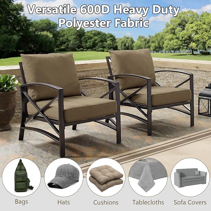 Waterproof Canvas Fabric by The Yard, 58inch 600D Upholstery Fabric Polyester Material Outdoor Water Resistant Material for Sewing Chair Patio Cushion Bag Sofa Seat Repair, 2 Yard Coffee