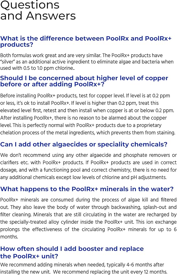 PoolRx+ Mineral Algaecide Unit + Booster Combo, Treats 7.5K-40K gallons for up to 6 Months, New Formula with Silver.