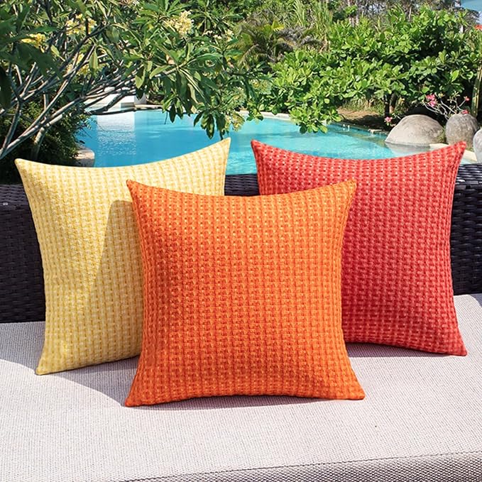 Kevin Textile Outdoor Waterproof Throw Pillow Covers Pack of 2 Farmhouse Decorative Cushion Covers for Garden Patio Tent Balcony Bench Couch Sofa 24x24 Inch, Yellow