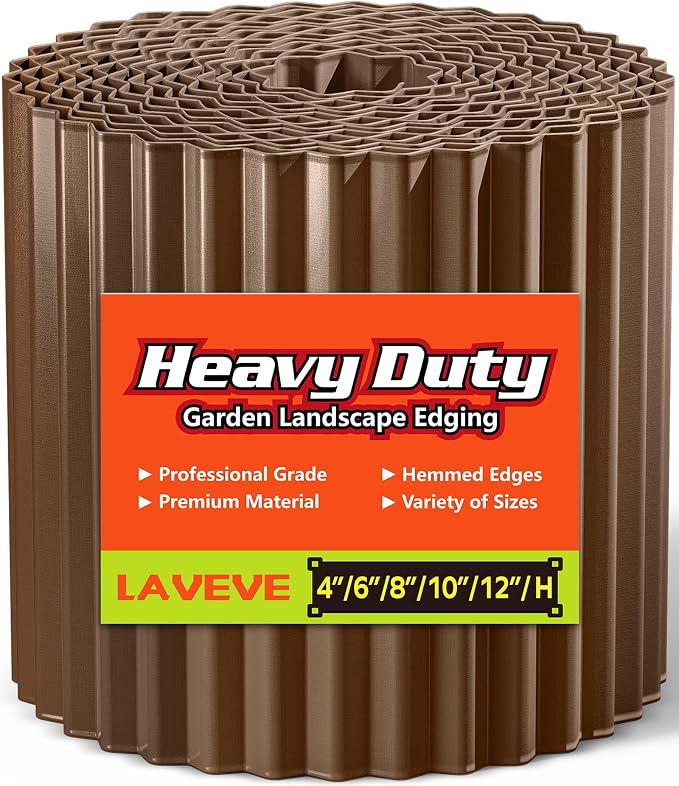LAVEVE Corrugated Metal Garden Edging 6" x 40Ft, Landscape Edging Border for Lawn, Flower Bed, Garden Fence, Paver Edging (Coffee)
