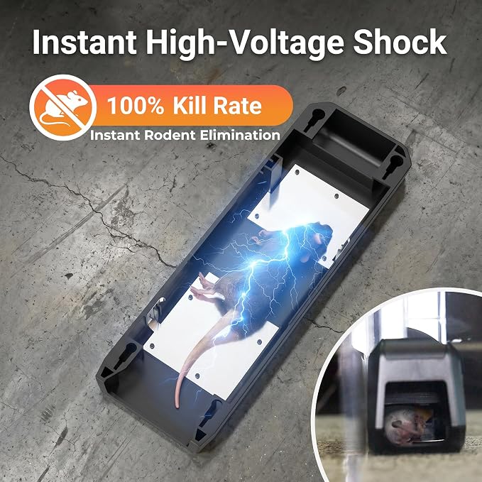 Electric Mouse Traps Indoor for Home, 2 Pack Electronic Mouse Trap Zapper with High Voltage, Intelligent Indicator & Buzzer Alert, Reusable & No-Touch Humane Mice Killer for Kitchens Warehouse Office