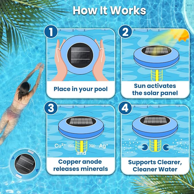 Solar Pool Ionizer for Above Ground & Inground Pools Up to 45,000 Gallons – Easy Pool Maintenance, Clear Water, Long-Lasting Performance