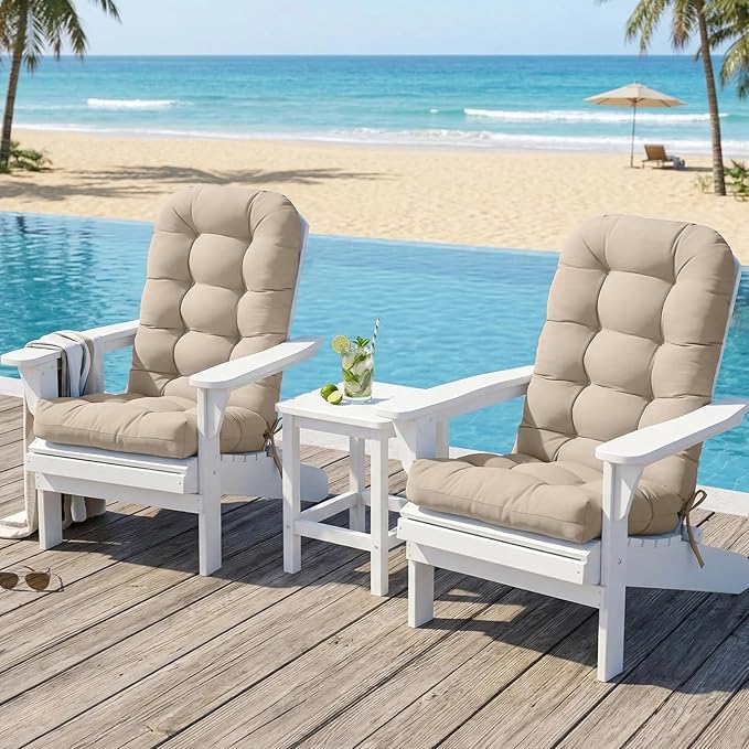 COOS BAY High Back Adirondack Chair Cushions for Outdoor Furniture, 49x20x5 in Water-Resistant Thick Tufted Patio Chair Cushions with Secure Straps, Set of 2, Beige