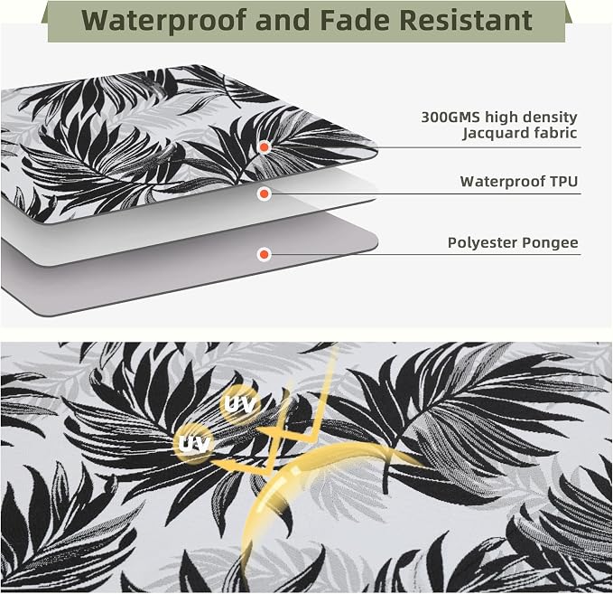 Favoyard Outdoor Seat Cushion 22 x 22 x 3 in Waterproof Pattern Fade Resistant Cover Removable Patio Furniture Cushions Deep Seat & Back Cushion Set with Adjustable Straps for Patio Chair Sofa Couch