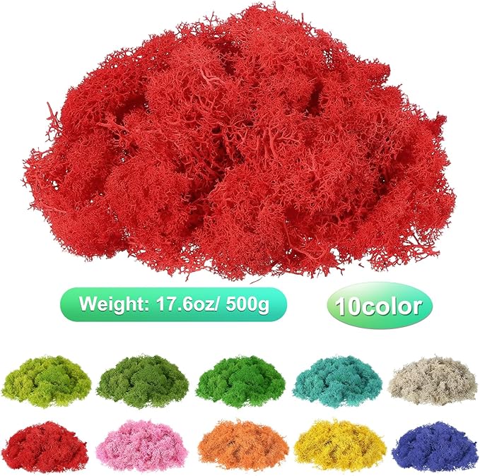 uxcell Preserved Reindeer Moss, 17.6oz Fake Moss for Crafts Artificial Dried Moss for Decoration Terrariums Potted Plants, Red