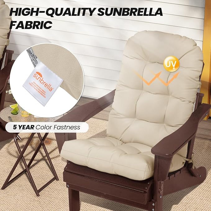 Crestlive Products Sunbrella Adirondack Chair Cushion Outdoor Chair Cushions Water Resistant 50x20x4 Inch High Back Patio Cushions Set of 2 Thick Replacement Cushions Antique Beige