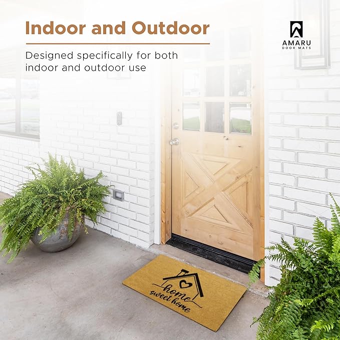 Home Sweet - 17"x29" - Coir Door Mat with Heavy Duty Backing - Welcome Mats for Entryway, Porch - Anti-Slip PVC & Coconut Fiber Surface - Natural Home Accessories, Minimalist Original Design