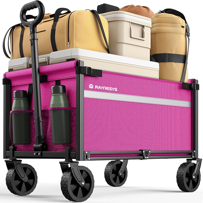 Wagons Carts Foldable, Collapsible Wagon Cart Foldable, 220LBS Heavy Duty Folding Wagon Carts with Wheels, Portable Utility Cart for Grocery Sports Garden Shopping Camping, Pink