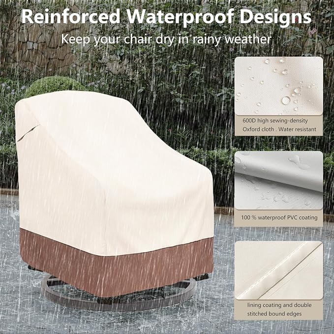 okcool Outdoor Swivel Chair Cover 2 Pack, Patio Chair Covers Waterproof Clearance, (30" W x 34" D x 38.5" H) Lawn Furniture Covers, Beige & Brown