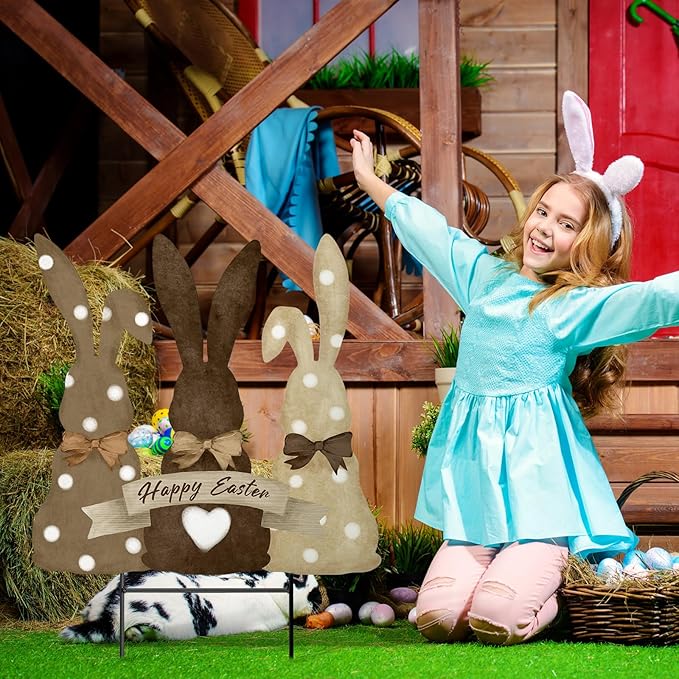 Weysat Easter Decorations Outdoor Metal Easter Yard Signs Large Bunny Garden Stakes Cute Rabbit Garden Lawn Porch Decor for Home Pathway Front Door Party Outside Yard Patio Decor