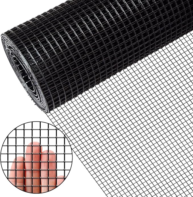 Zevemomo 24" x 50' 1/4inch Hardware Cloth, Black Vinyl Coated Chicken Wire Fence Galvanized Welded Mesh Roll for Home Garden Rabbit Cage