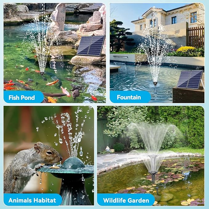 POPOSOAP 55W Solar Fountain Pump, 580GPH Solar Pond Pump with Water Flow Adjustable, Solar Powered Water Pump with PVC Tubing & 16.5FT + 9.8FT Cord For Ponds, Garden, Waterfall, Hydroponics-P155H