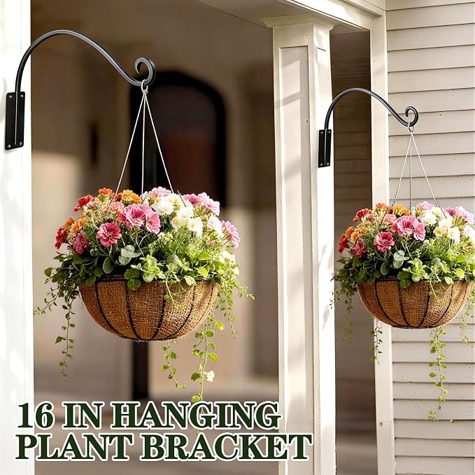 16 Inch 4 Pack Plant Hangers Outdoor,Plant Hanging Hook Bracket for Bird Feeder Hanger,Hanging Plant Hooks for Outside Baskets Lanterns Wind Chimes Outdoor Indoor