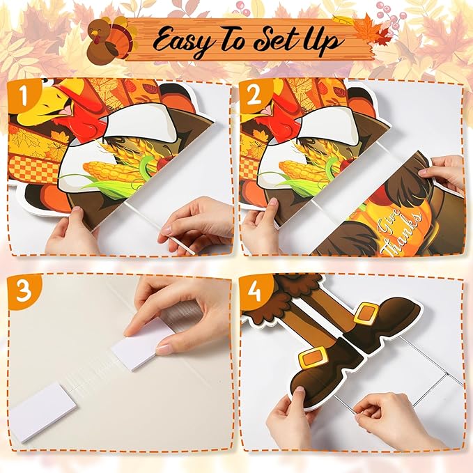 Capoda Large Thanksgiving Turkey Yard Sign Turkey Pumpkin Fall Yard Sign Stake Happy Thanksgiving Signs with H Stand for Fall Autumn Harvest Party Lawn Garden Outdoor Decor, 29.3 x 12.6 Inch