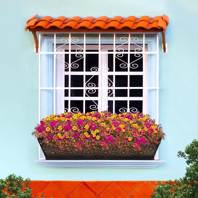 Halatool 4 Pack 30 Inch Window Box with Coco Liner Sturdy Metal Deck Railing Planter with Coconut Coir Basket Liners for Windowsill Fence Porch Balcony and Patio Outdoor Indoor Lawn