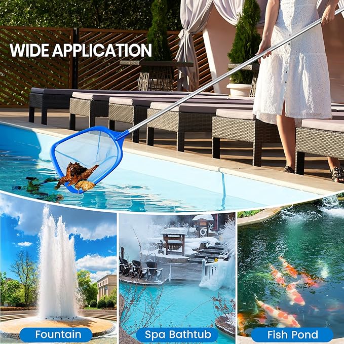 Tavaleu Pool Skimmer Net,Deep Pool Leaf Net with Reinforced Frame, Large Capacity Rake Net for Cleaning, Debris Pickup Removal
