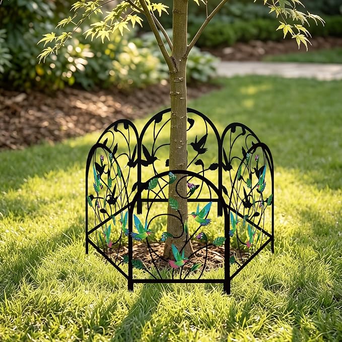 4 Pack Hummingbird Decorative Garden Fence Metal Hummingbird Design Metal Arch Garden Fence Border for Yard Patio Flower Bed Lawn Outdoor Landscape Decoration Animal Barrier Fence for Garden