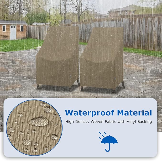 SunPatio Outdoor High Back Chair Covers, Heavy Duty Waterproof Stackable Patio Furniture Covers, All Weather Protection, 2 Pack -27" W x 30" D x 42" H, Taupe