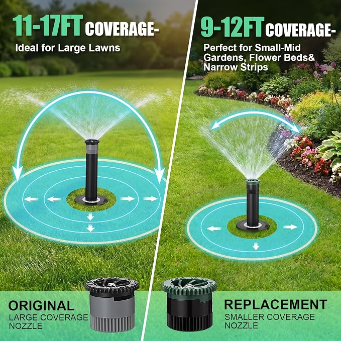 10 Pack Pop up Sprinkler Heads Compatible with 1800 Series, 4 Inch Underground Spray Head with 5 Replacement Nozzles, 0-360° Adjustable Sprinkler Head for Lawn Yard Garden Planter Bed