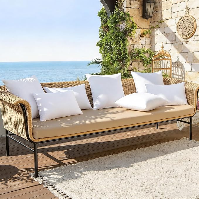 JOJOGOGO 12x20 Outdoor Lumbar Pillow Insert Waterproof Set of 4 Outdoor Lumbar Pillows for Patio Furniture Garden Swing and Front Porch