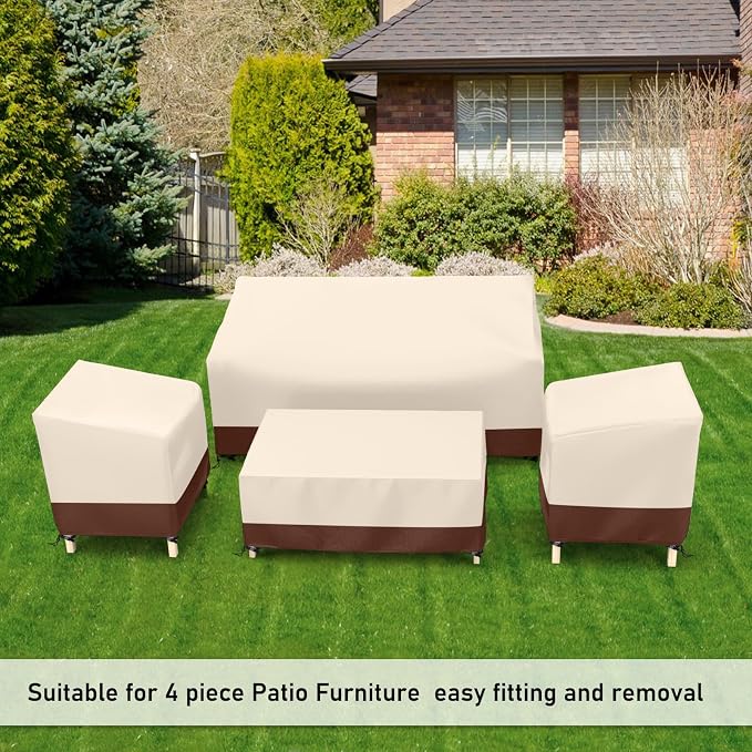 STARTWO Outdoor Waterproof Patio Furniture Covers 4-Piece Set for Chairs, Loveseat and Coffee Table, Beige