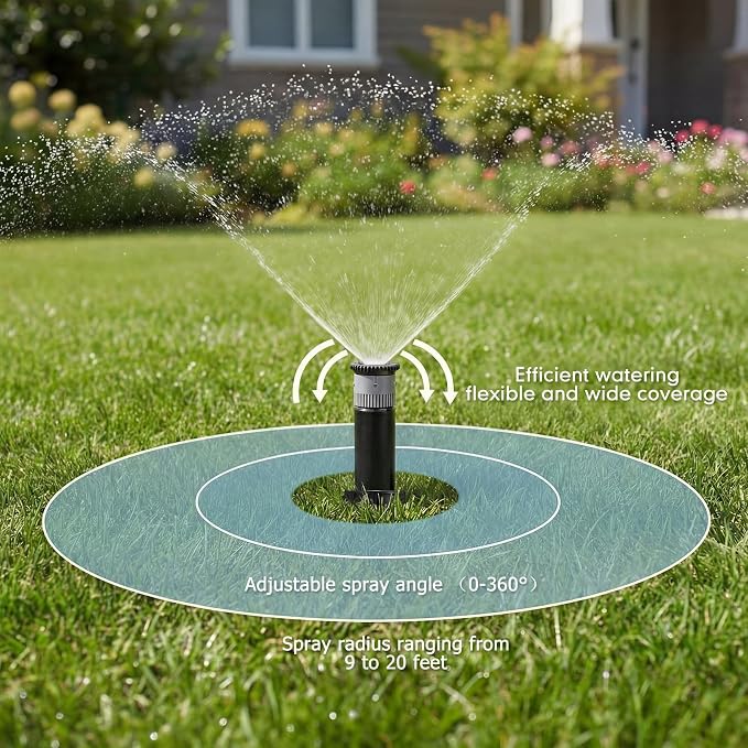 8 Pack Compatible with 1800 Series Pop up Sprinkler Heads 4 Inch Underground Spray Head, 0-360° Adjustable, Spray Radius 9-20 ft Irrigation Sprinkler for Lawn, Yard, Planter Bed, Garden