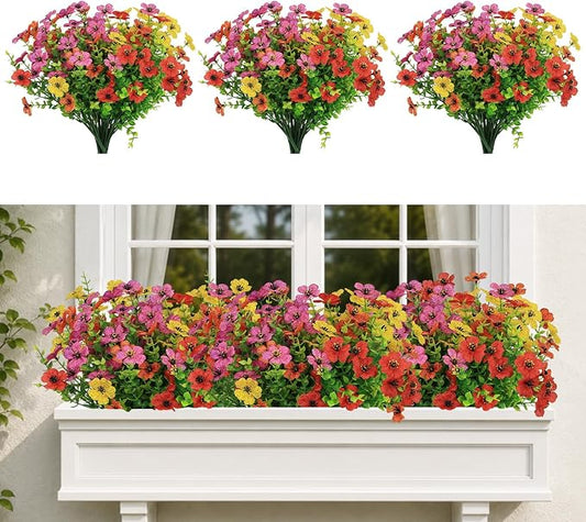 18 Bundles Artificial Flowers for Outdoors, UV Resistant Fake Plants Decor | Faux Silk Daisy Mums for Outside Planters, Porch, Patio, Window Box, Garden and Farmhouse