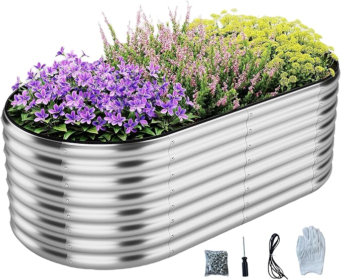 ZFHgarden Galvanized Metal Planter Round Raised Garden Bed Kit for Gardening Outdoor Galvanized Planter Outdoor 1PC Metal 6X3X1FT