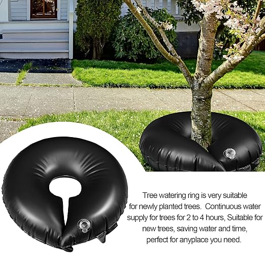 TaoBary 8 Pcs 10 Gallon Tree Watering Ring Bag Slow Release Watering Bag Deep Root Automatic Drip System PVC Drip Irrigation Pouch Donuts for Newly Planted Multi Trunk Trees Shrubs (Black)