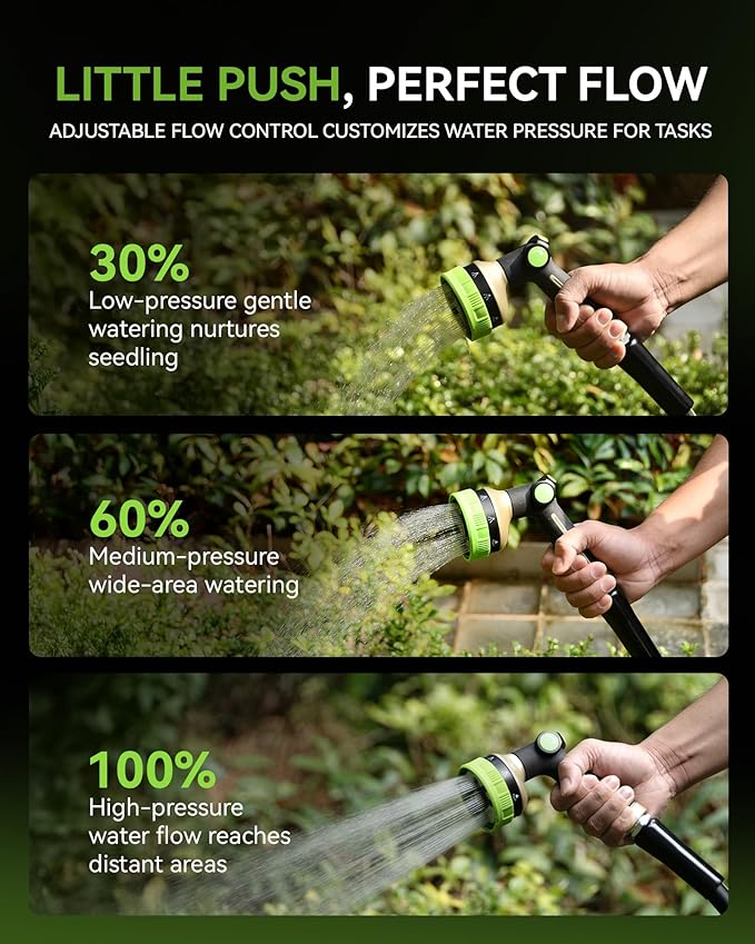 RAINPOINT Hose Sprayer Nozzle Heavy Duty - 8 Spray Patterns Garden Hose Nozzle with Adjustable Flow Control for Watering Plants, Washing Cars,Washing Pets, Thumb Control (Green)