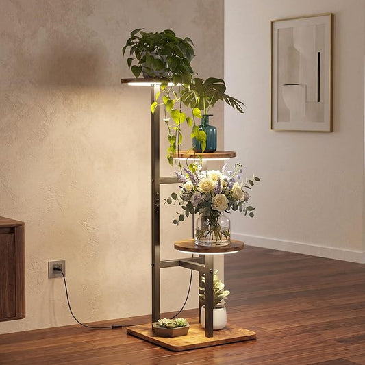 3 Tier Plant Stand Indoor with Grow Light for Multiple Plants | Corner Flower Stand, Vintage Multi-Layer Design, Sturdy Plant Shelf, Space-Saving, Ideal for Living Room Indoor Plant Display