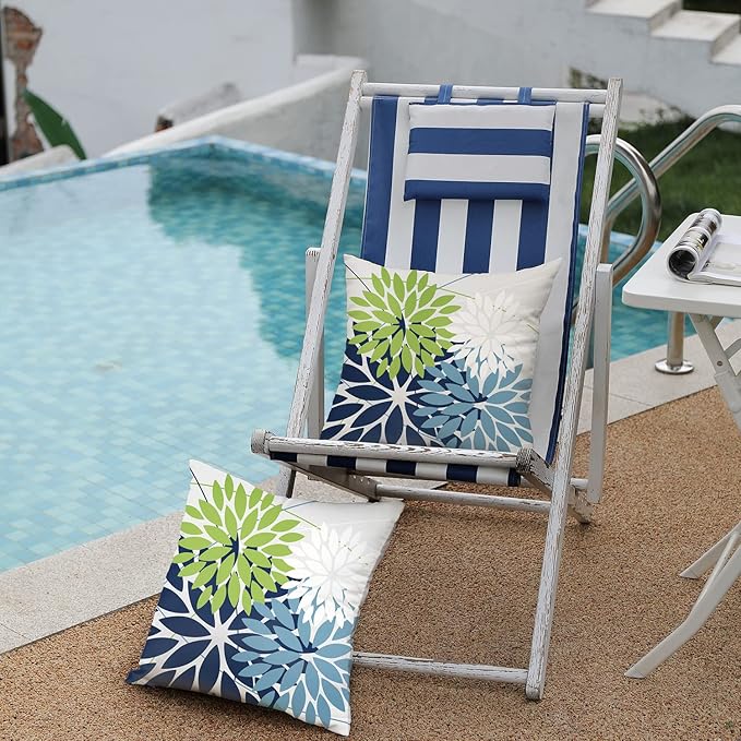 DFXSZ Outdoor Throw Pillow Covers 16x16 Inch Set of 2 Waterproof Spring Summer Geometric Elegant Blue Green Outdoor Pillow Covers for Patio Funiture Garden Couch 158Y16