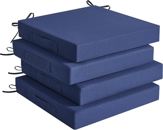 Outdoor Chair Cushions Set of 4 for Outdoor Patio Furniture, Waterproof Patio Seat Cushions with Handle & Ties, 3 Year Color Fastness Square Garden Sofa Couch Pads, 19" x 19" x 3", Navy Blue