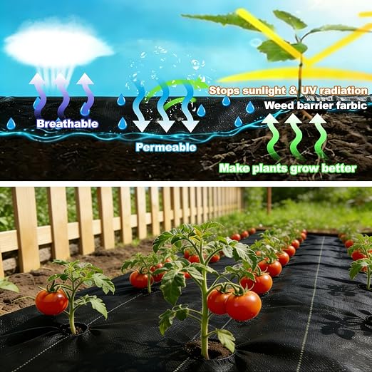 FrutPunch 4FT x 100FT Weed Barrier Landscape Fabric, 3.2oz Weed Barrier Landscape Fabric Heavy Duty, Landscape Fabric for Ground Cover in Garden, Farm, Yard Driveway, with 20 U-Shaped Ground Stakes