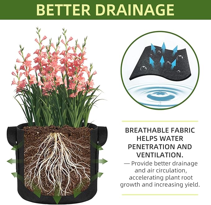 24 Pack 10 Gallon Grow Bags, Heavy Duty Thickened Aeration Fabric Pots with Handles for Vegetable/Flower/Plant