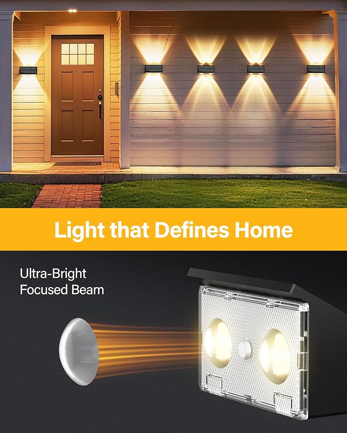 Solar Fence Lights Outdoor, 12 Pack 100LM Fence Lights Solar Powered Waterproof, 9 Color Modes, Up & Down LED Focused Beam, 12H Dusk to Dawn Glow for Pool/Patio/Wall/Backyard - Black
