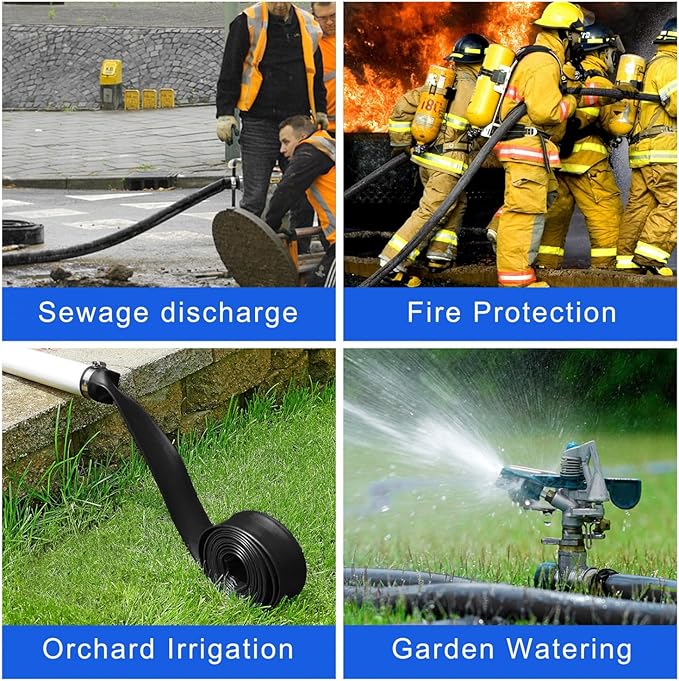 2 inches x 50 FT Heavy-Duty PVC Swimming Pool Backwash Hose, Reinforced Discharge Hose with Clamp for Swimming Pools, Black