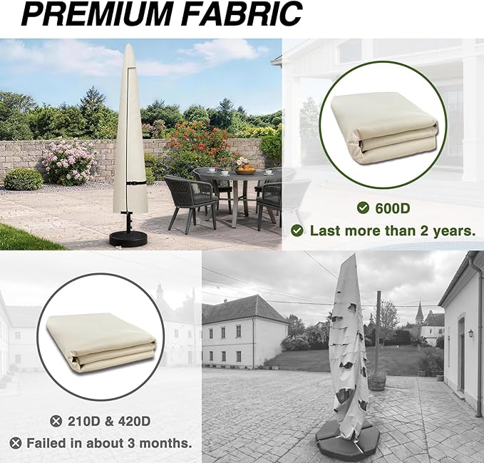 Porch Shield Patio Umbrella Cover - Outdoor Waterproof Garden Market Parasol Covers Fits Market Umbrella 7-10 Feet, Beige