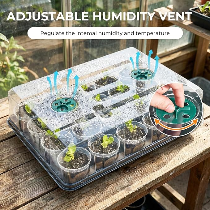 homenote 3 Inch Seed Starter Trays 2 Pack,20-Cell Seedling Starter Trays with Grow Light/Humidity Dome/3" Nursery Pots 40 Pcs,Planting Trays for Seedling,Plastic Germination Kit for Growing