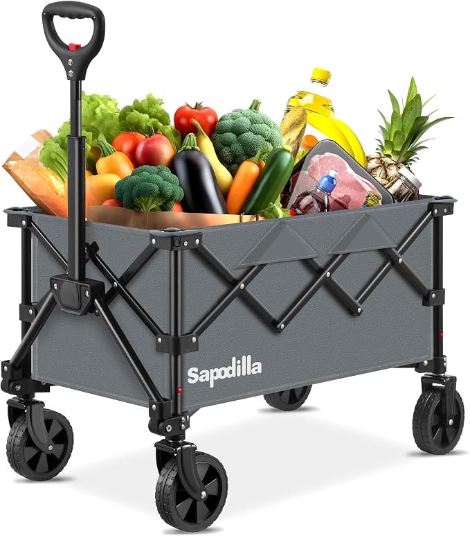 Collapsible Foldable Wagons with Wheels, Lightweight Wagon Cart with Large Capacity for Grocery,Gardening,Camping,Shopping,Grey