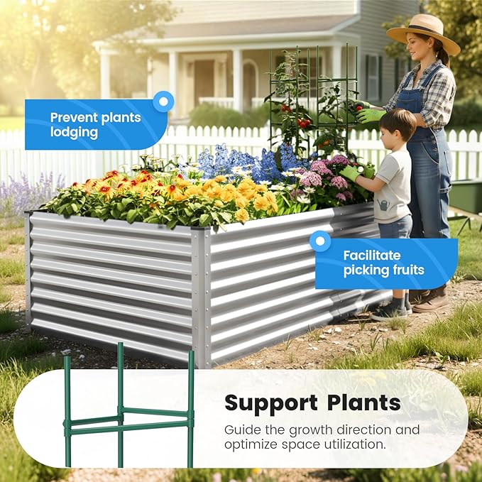 Quictent Galvanized Raised Garden Bed 8x4x2 Ft Tall Metal Planter Box for Vegetables Outdoor Bottomless for Backyard, 2 Tomato Cages Included, 22.04" Deep (Silver)